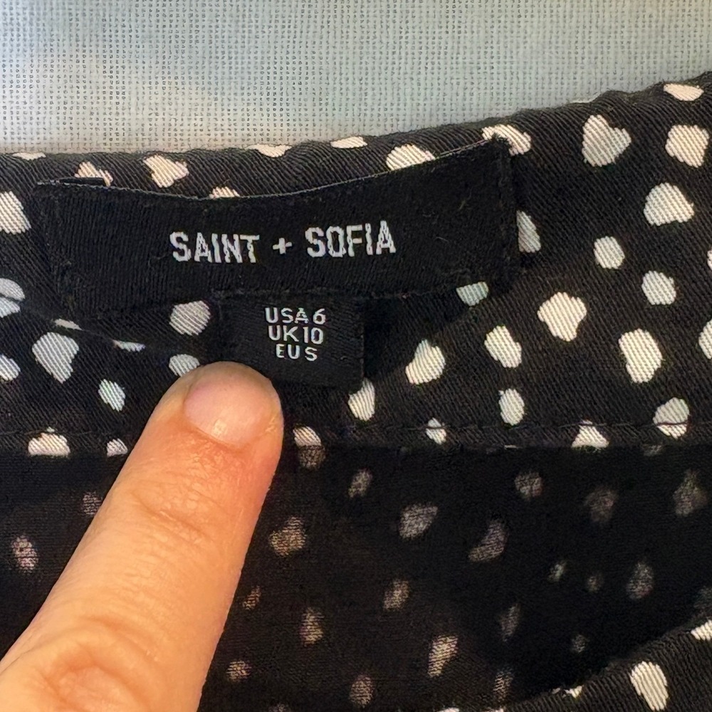 Saint + Sofia Greenwich Maxi Dress Black White Spot Tencel Tiered Sleeveless 6 - Picture 6 of 11